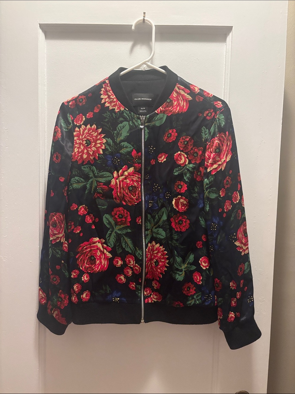 Club Monaco Black Floral Bomber Jacket